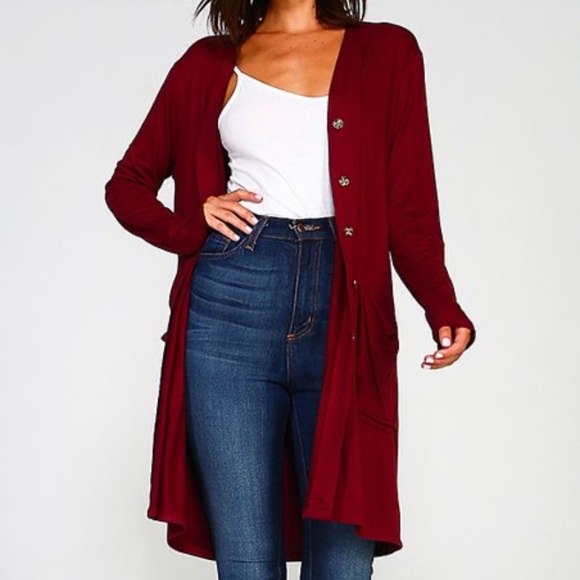 Classic Burgundy Red Button Cardigan - Picture 2 of 4